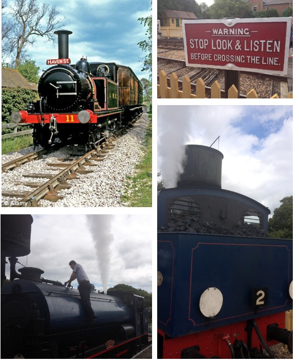 Collage of vintage steam locomotive No. 11, a warning sign, and a steam engine in action